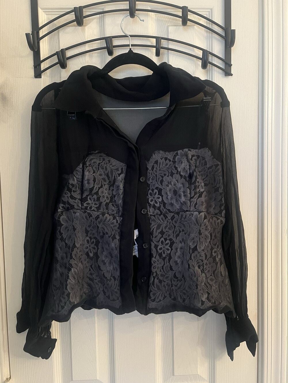 VTG Tadashi Black Silk And Lace Blouse 4